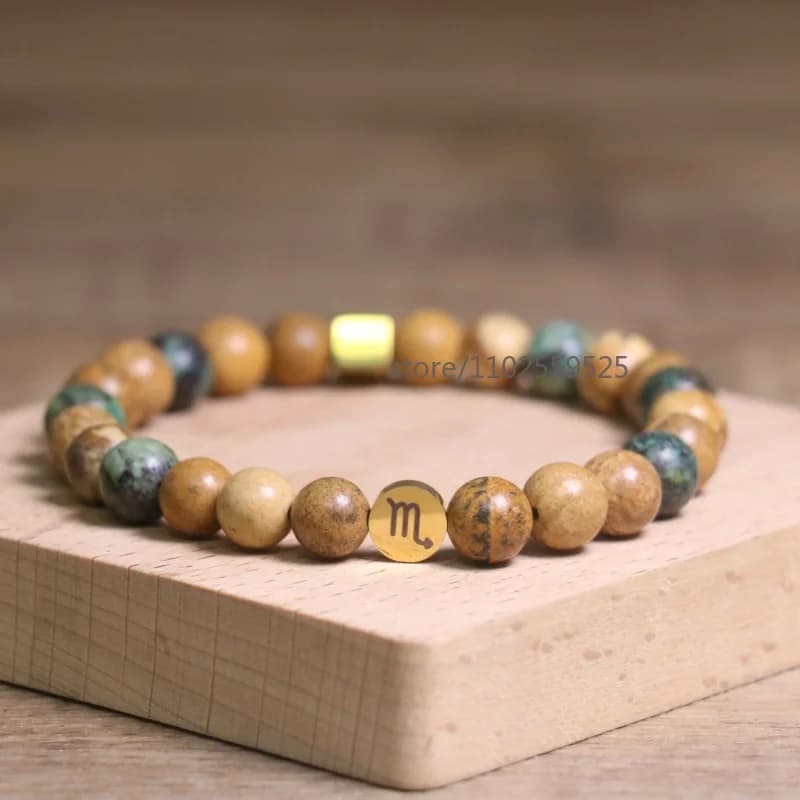 Bracciale Vintage con Perline di Diaspro e Turchese Africano per Donne, Bracciale Elastico con Charm Costellazione, Collezione di Gioielli