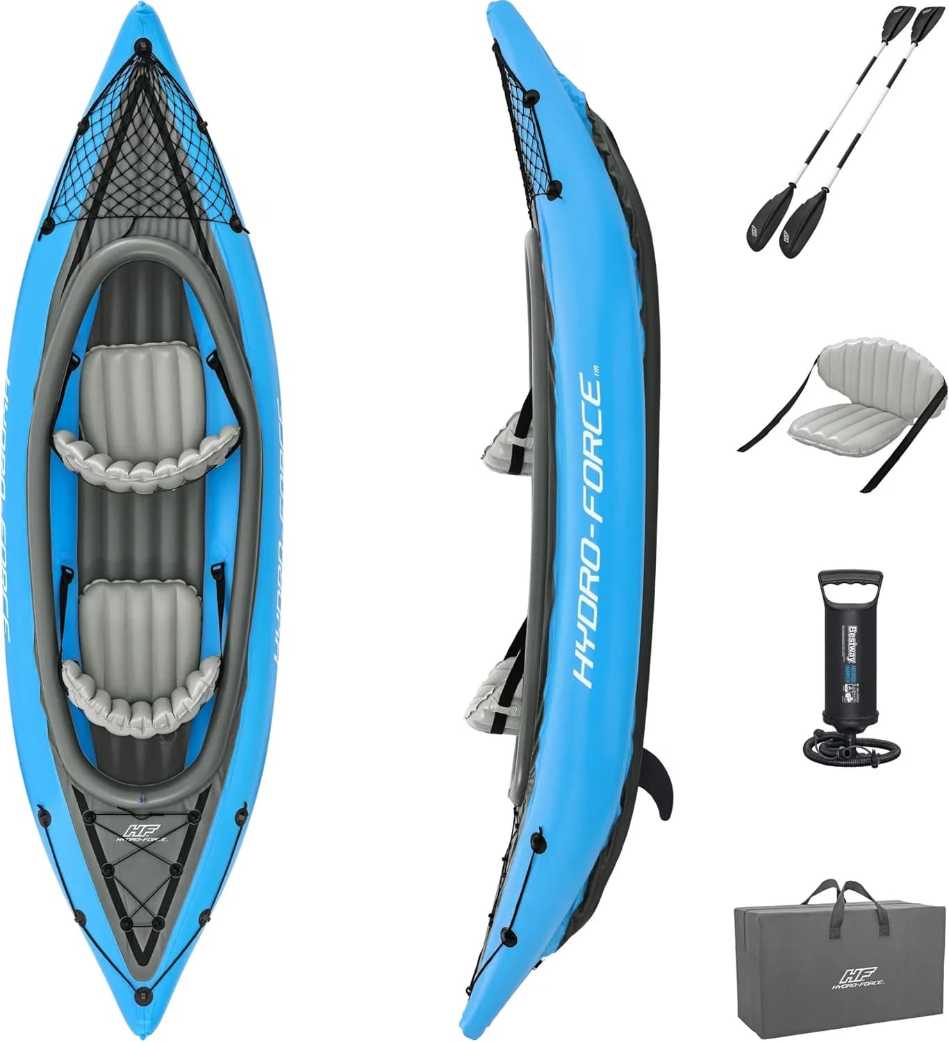 Hydro Force Inflatable Kayak Set | Includes Seat, Paddle, Hand Pump, Storage Carry Bag | Great for Adults