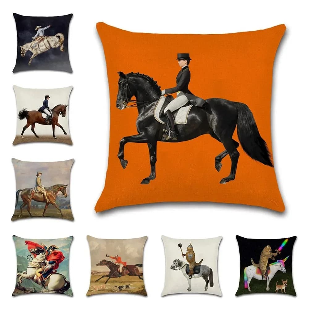 Horse Rider Horse Painting Animals Funny Cushion Sheet Home Sofa Chair Car Seat Friend Children's Bedroom Gift Federa