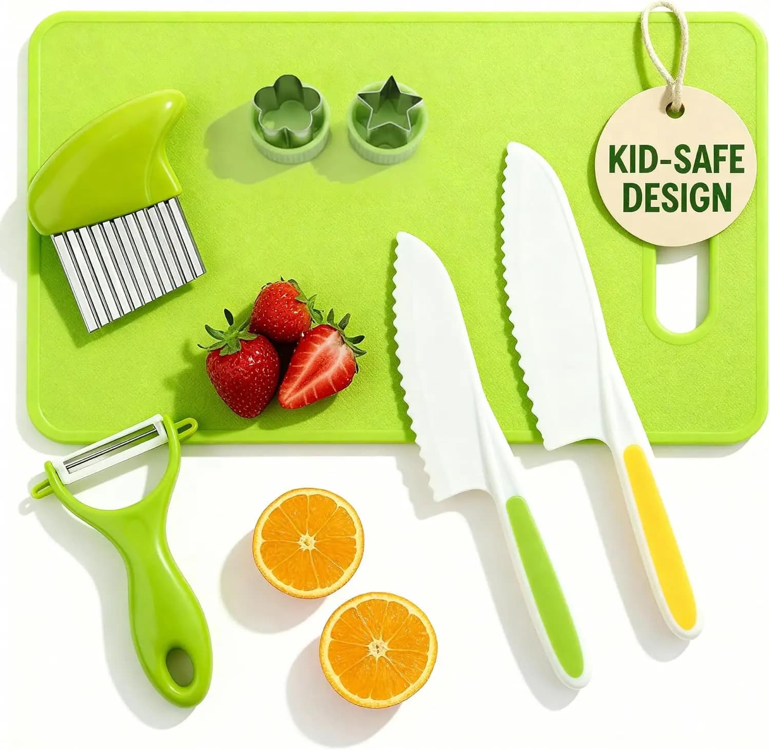 Set di 7 coltelli per bambini per cucinare davvero, utensili da cucina Montessori per bambini con libro di ricette, tagliere e set di coltelli