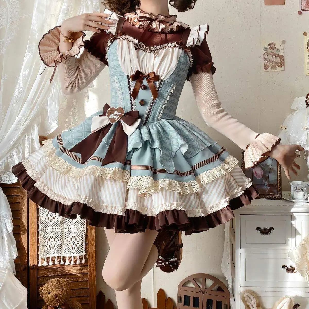 Gonna Lolita in poliestere a vita alta, stile principessa, dolce e vaporosa, modello A-Line, per ragazza, ideale per il commuting