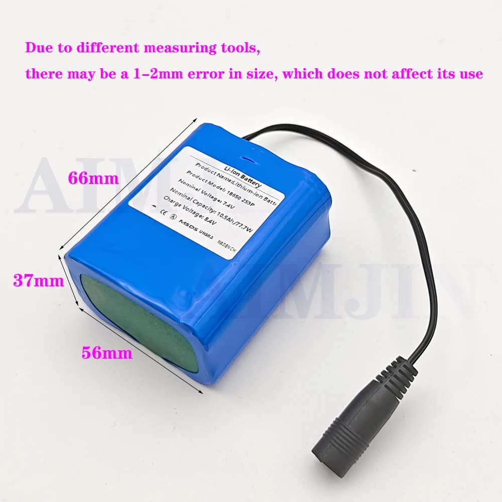 Batteria agli ioni di litio da 7,4 V 10,5 mAh emergenza fai da te 18650 batteria al litio 2S3P pesca LED luce altoparlante Bluetooth