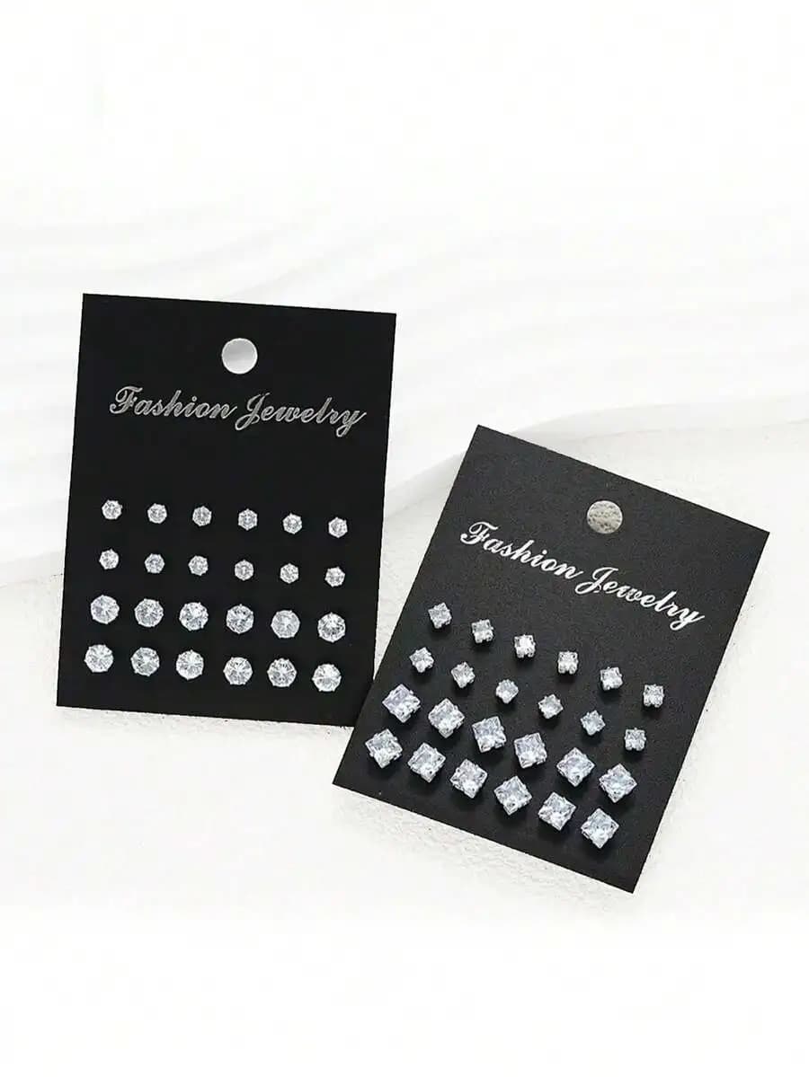 48PCS Cubic Zirconia Stud Earrings For Women Daily Wear Party Gift