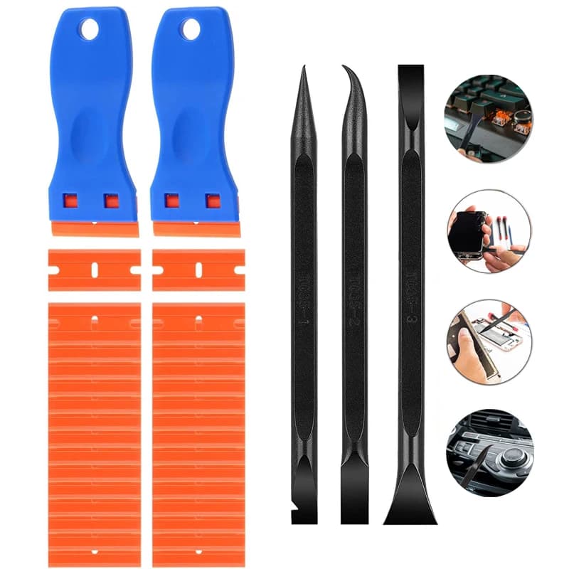 Raschietti in Plastica Anti-Graffio per Spazi Ristretti, Strumento Multiuso a Forma di Penna per Rimozione Etichette, Kit Pulizia Auto 3-35 Pezzi