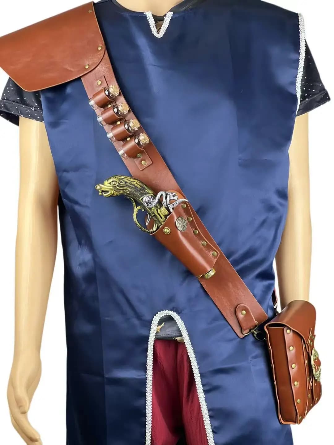 Medieval Leather Pistol Holder Gothic Harness Belt Gun Holster With Cartridge Magazine Bag Halloween Cosplay Costume Accessory