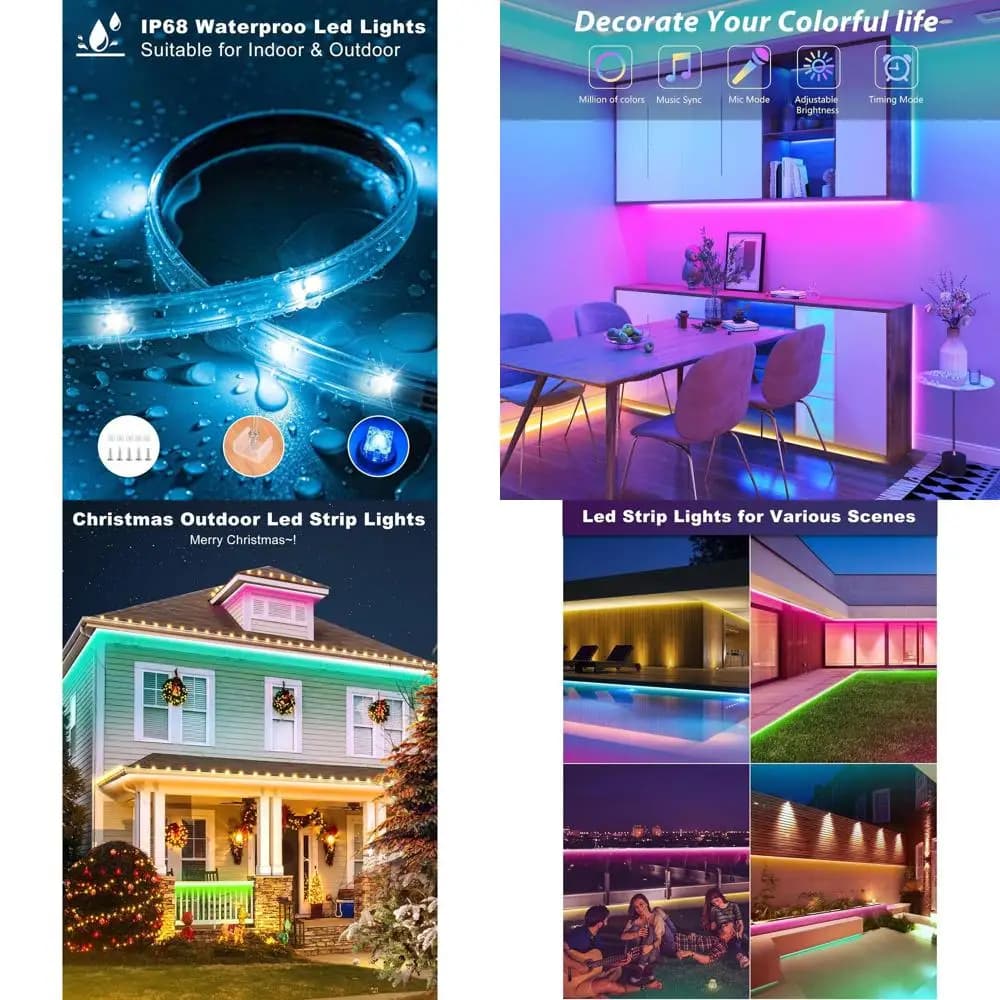 Strisce LED Impermeabili da 400 Piedi con Grado di Protezione IP68, Controllo Remoto e App, Sincronizzazione Musicale RGB per Decorazioni Esterne e Feste