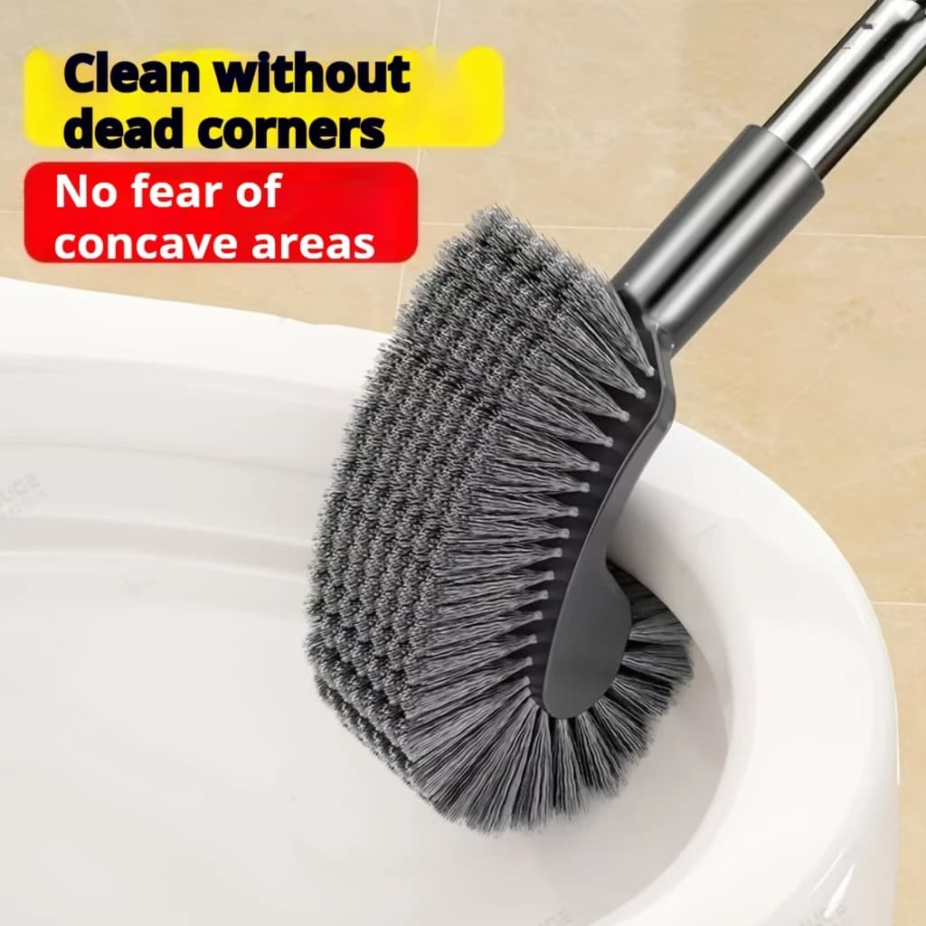 Stainless steel long handle toilet brush, no dead angle brush head, efficient cleaning with hard bristles