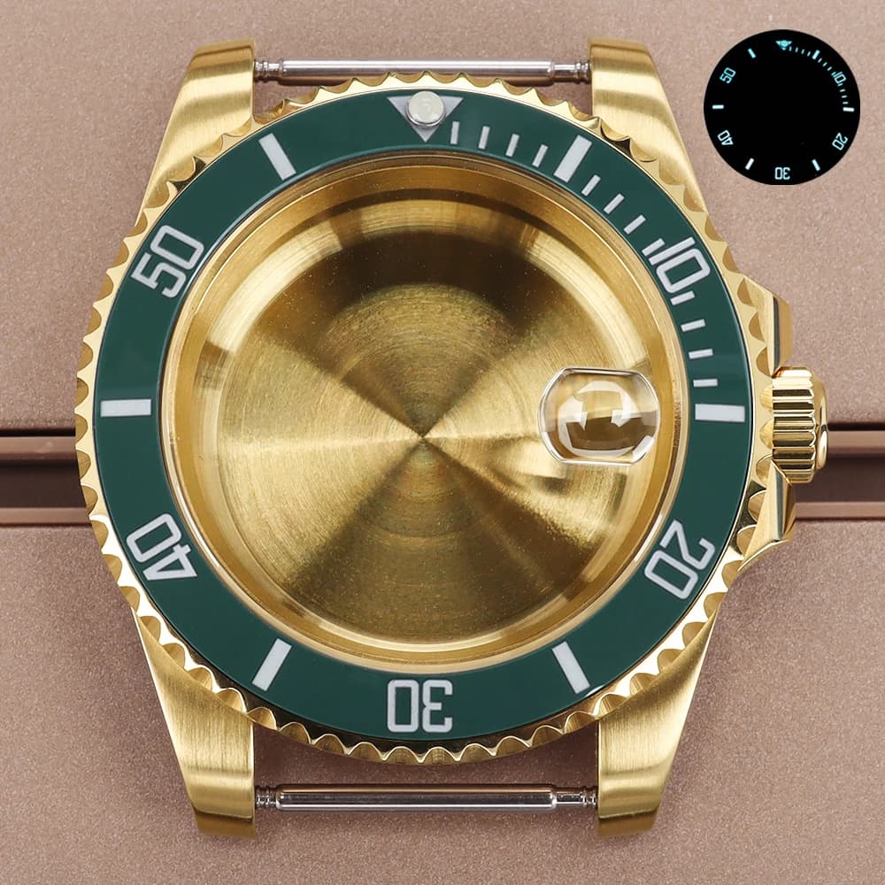 40mm NH35 Men Gold Watch Case Sapphire 20ATM For SUB Seiko NH35 NH36 NH38 NH34 4R36 Miyota8215 ETA2824 C3 Luminous Ceramic Bezel