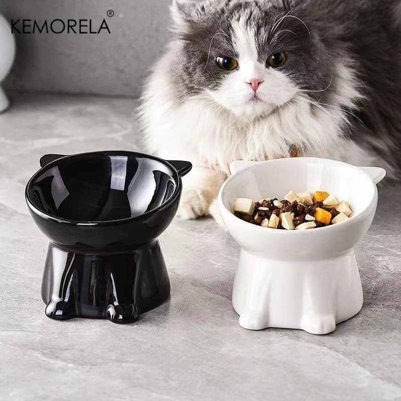 KEMORELA 2 ciotole rialzate per cani e gatti con gambe alte, inclinate a 15 gradi, anti-vomito, per alimenti umidi e secchi, universali