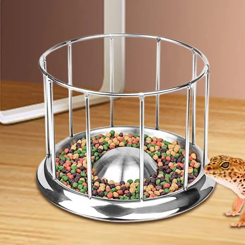 Vassoio per alimenti per tartarughe a forma di ringhiera rotonda in acciaio inossidabile Ciotola per cibo per tartarughe per rettili Piatto per alimentazione per animali domestici Piatto per decorazioni per l'acqua