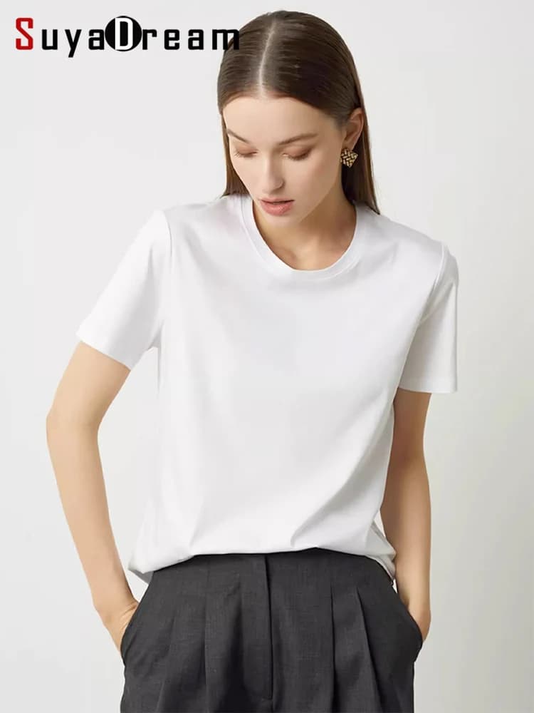SuyaDream, magliette tinta unita da donna, 10% seta 58% cotone, scollo a V, maglietta a maniche corte, top basic accogliente con colori caramelle estive 2025