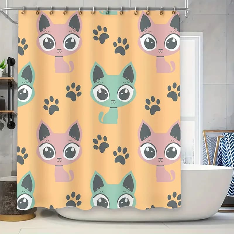 Adorabile set di tende da doccia con stampa di cani per l'arredamento del bagno: cuccioli neri con stampe di zampe Tende da bagno con shampoo in tessuto impermeabile per