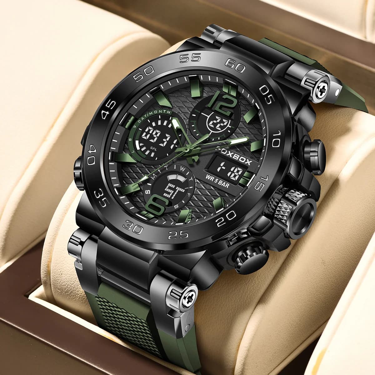Orologio da uomo luminoso a LED alla moda con doppio display, orologio sportivo militare da uomo, calendario digitale, orologi da polso al quarzo impermeabili per uomo