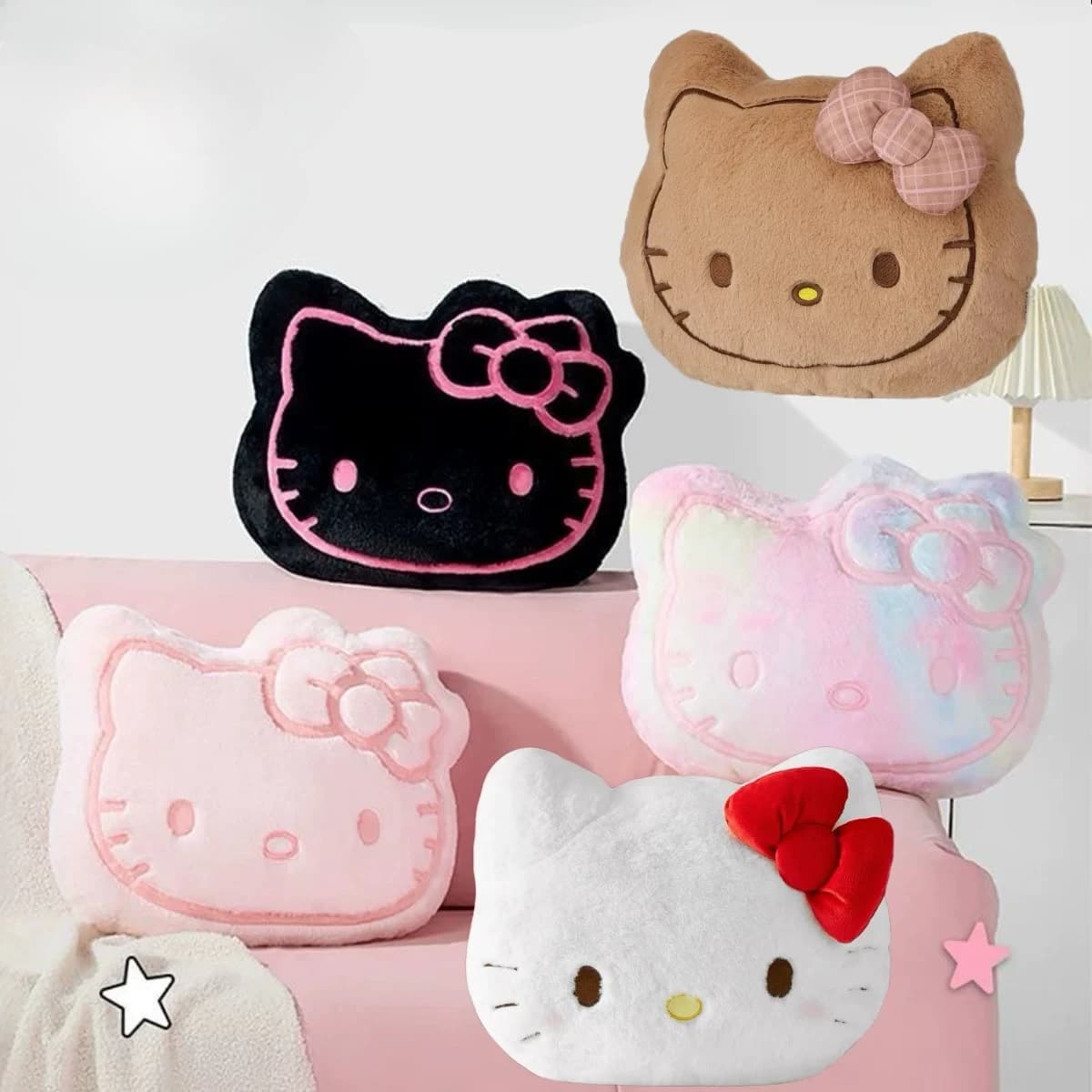 Sanrio Hello Kitty Head-Shaped Pillow Cute Kawaii Soft Cushion Plush Throw Pillow Home Sofa Bed Decoration Collectible Gift