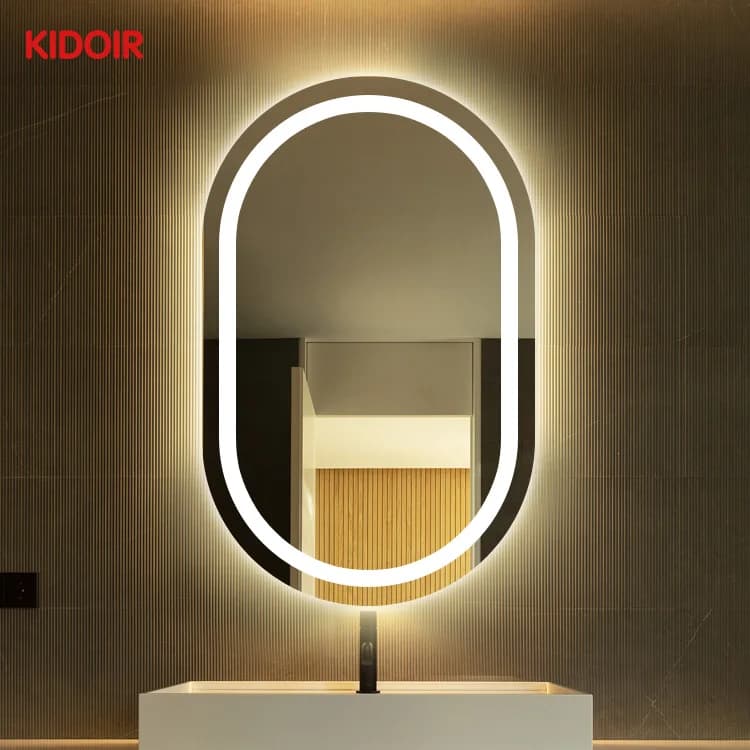 Kidoir infrangibile formato personalizzato Cct 3000k-6000k sensore tattile senza telaio a forma di pillola specchio da bagno a led retroilluminato con luce a led