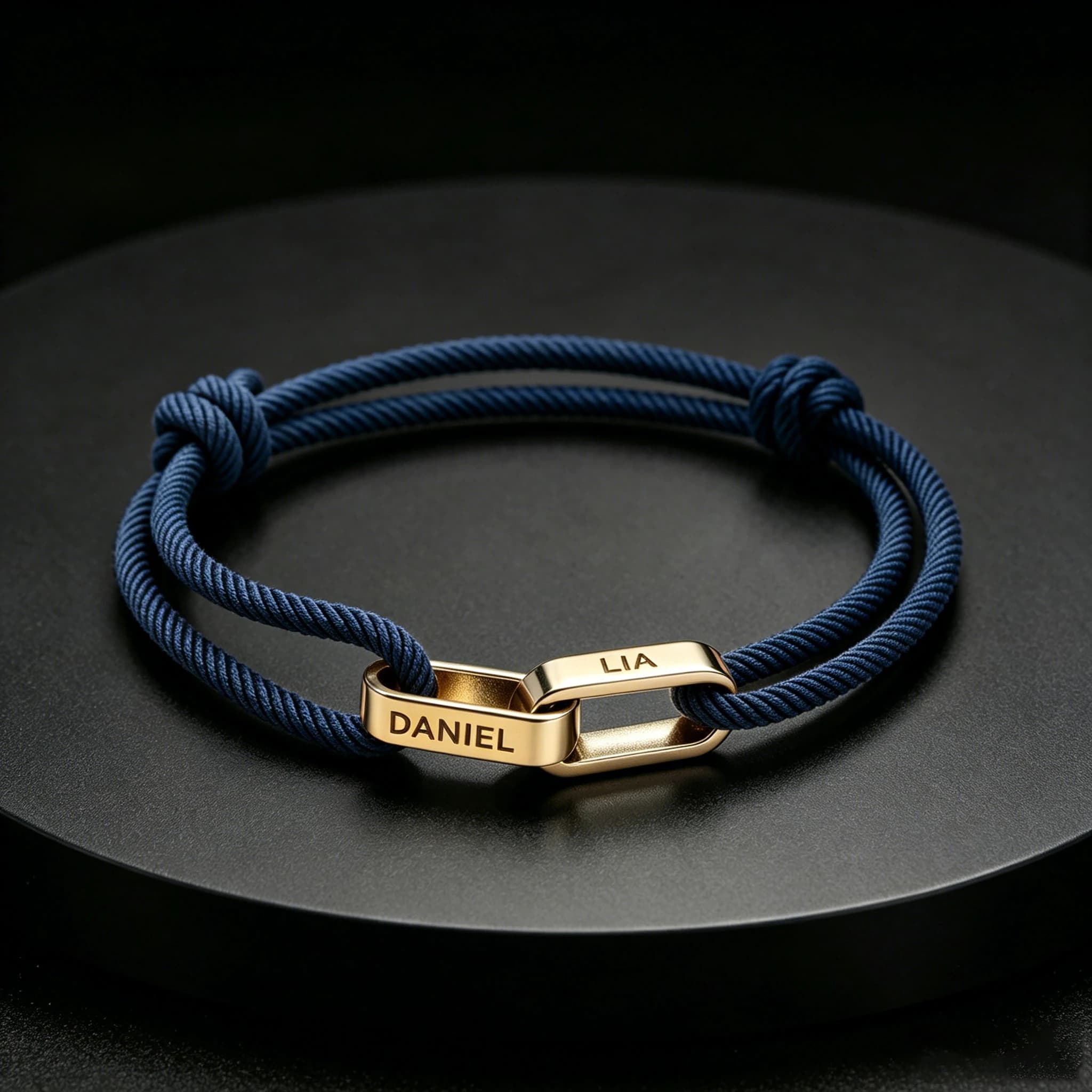 Double Ring Clasp Braided Couple Bracelet Laser Engraved Name Cord Stainless Steel Personalized Jewelry Gift for Men Women