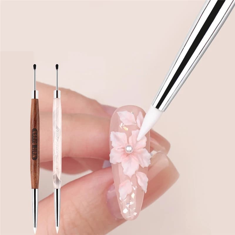 1/2 Pezzi Pennello per Nail Art a Doppia Testa, Spatola in Silicone, Penna per Poly Gel, Accessorio per Estensione Unghie in Acrilico, Strumento a Bacchetta