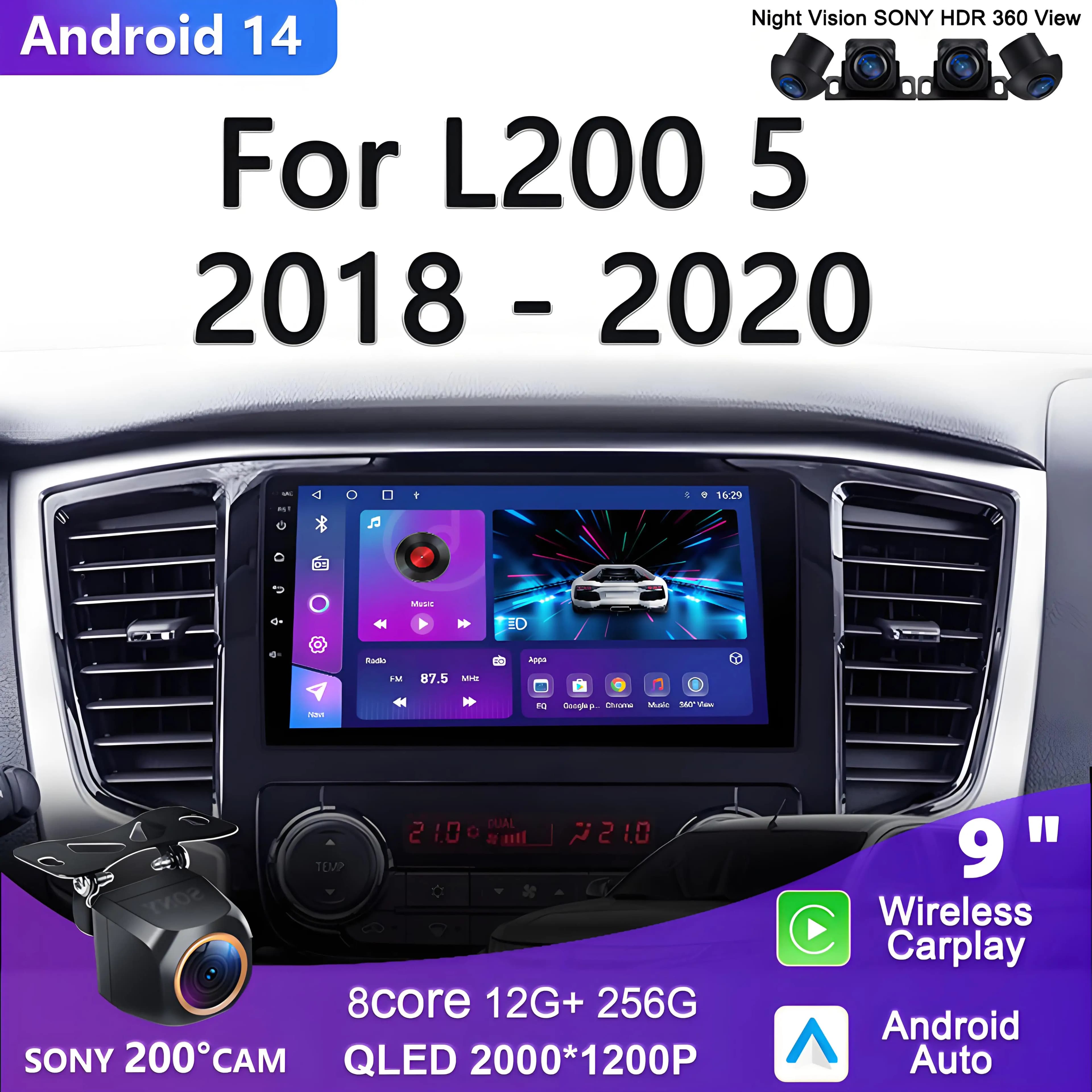 2K Incell Schermo Android 14 Per Mitsubishi L200 5 2018 - 2020 Android auto Stereo Lettore Multimediale Navigazione GPS Dash Cam 5G