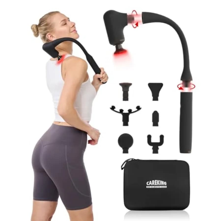 Massage gun 2 in 1 updated with thermal pain relief Deep tissue massager for back and neck with extension handle Portable muscle mass