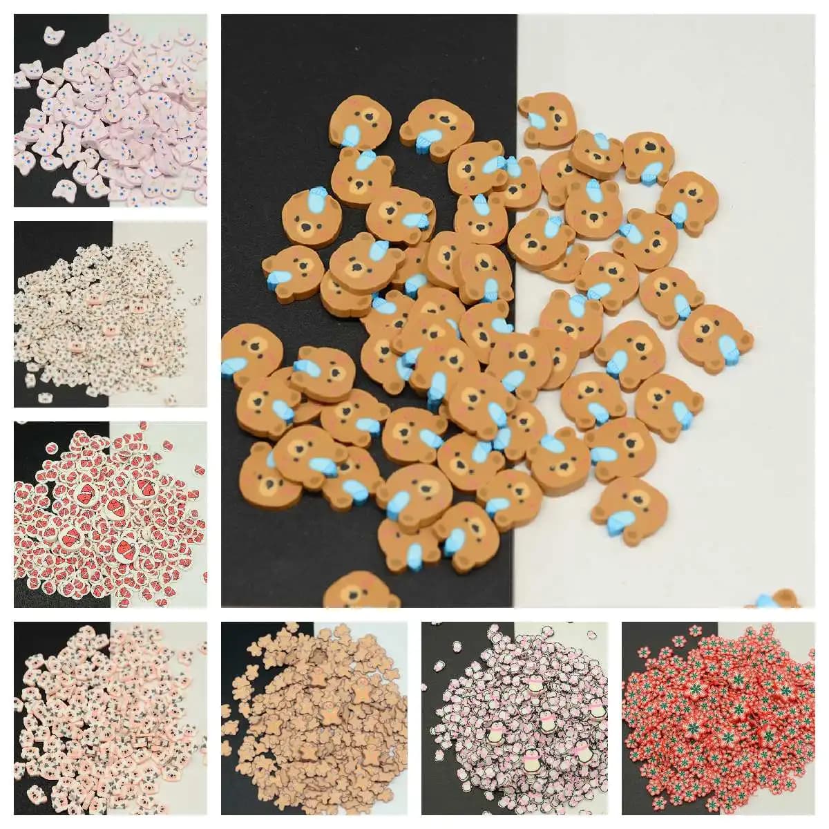 100G 5mm/10mm fetta di argilla polimerica orso pinguino spruzza di pan di zenzero coriandoli adorabili per la creazione di artigianato, ricamo di Nail Art fai da te