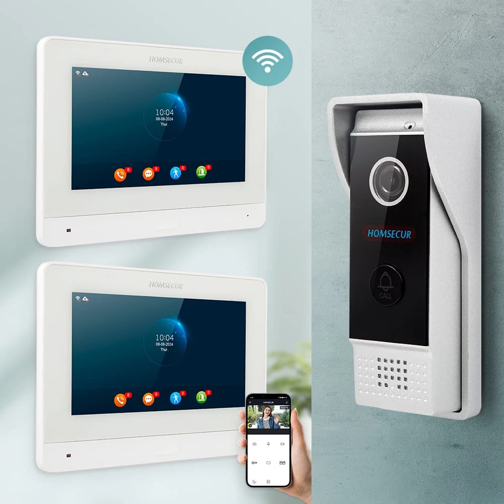 HOMSECUR 7" WIFI HD Video Doorphone Intercom Door Bell Night Vision Monitoring 1V2 2 Indoor Monitors