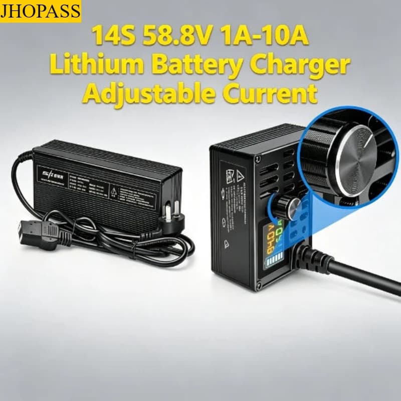 14S Smart LCD 58.8V 1A to 10A adjustable current LiFePO4 Lithium Charger Forklift truck Floor scrubber 220V UK US EU AU Plug