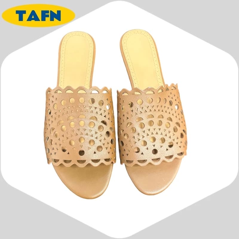 Women's Carved Flat Shoes Open Toe Sandals Simple Advanced Texture Memory Foam Slippers with Arch Support for All Day AE2803