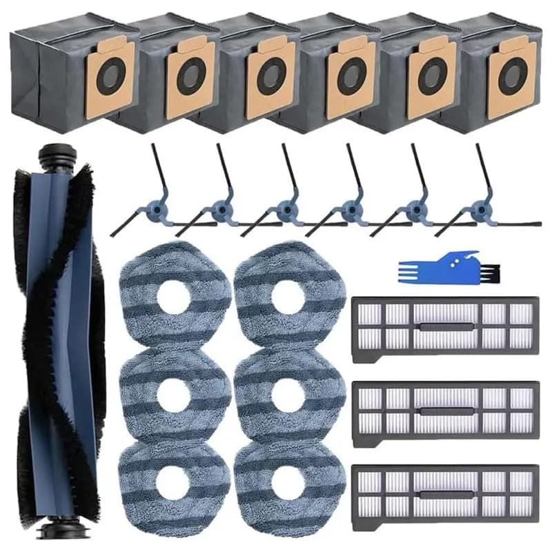 AEE4-Parti per aspirapolvere robot Eufy X10 Pro Omni, 1 spazzola a rullo, 3 filtri HEPA, 6 spazzole laterali, 6 panni per mocio, 6 sacchetti per la polvere