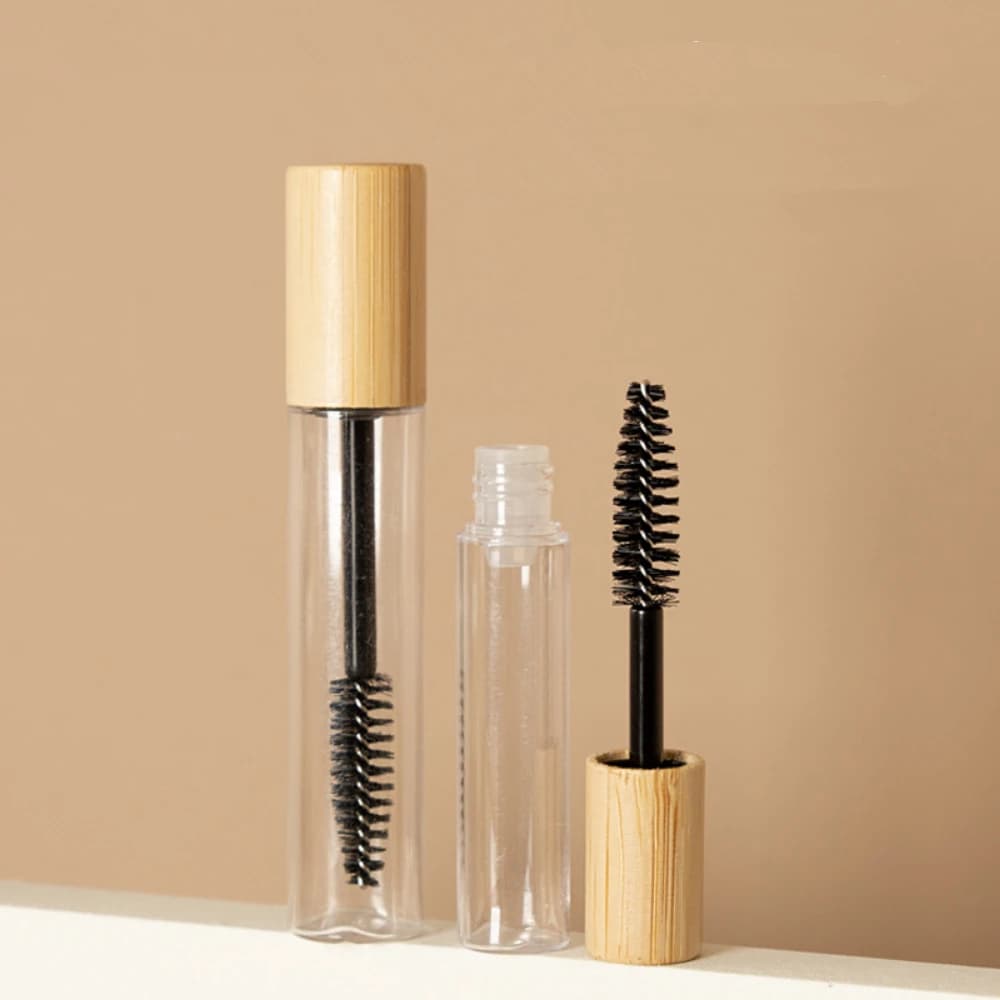 1pc 5/10ml PET Empty Mascara Tube Eyelash Vial Liquid Bottle Container With Bamboo Cap Refillable Bottles Makeup Accessorie