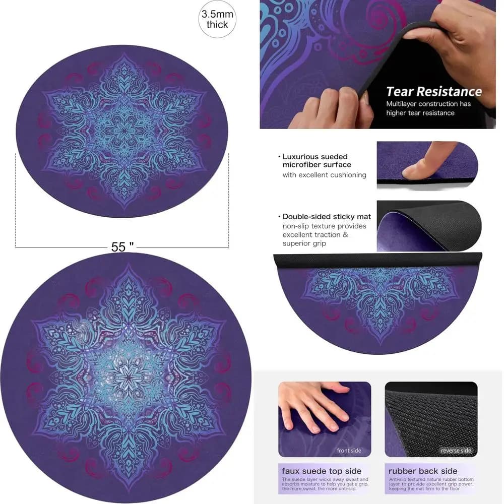Luxury Carpet in Camoscio for Yoga and Meditation, Large in Natural Rubber, Anti-slip, Diameter 140cm, Ideal for domestic and foreign use