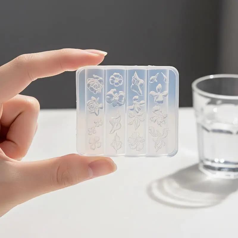 3D Flower Nail Silicone Mold Hand Carved Embossed Floral Mould BPA Free for DIY Nail Art Resin Pendant Jewelry Making