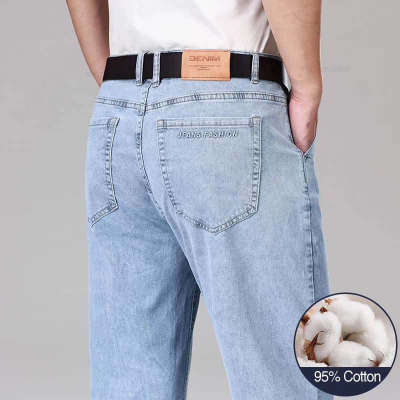 2025 Thin for Summer Men's Luxury Classic Style Men Jeans 95% Cotton Loose Straight Business Stretch Denim Male Trousers