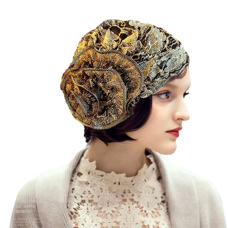 Nuove donne cappello turbante in pizzo nero sotto sciarpa berretto grande fiore Hijab cappelli musulmani fiore cofano berretto avvolgere copricapo islamico
