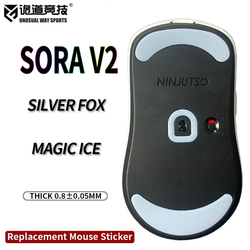 InsolitoWaySports Mouse Pattini Piedi Sora V2 Superficie ribaltabile PTFE Anti collasso Magic Ice Black Silver Fox