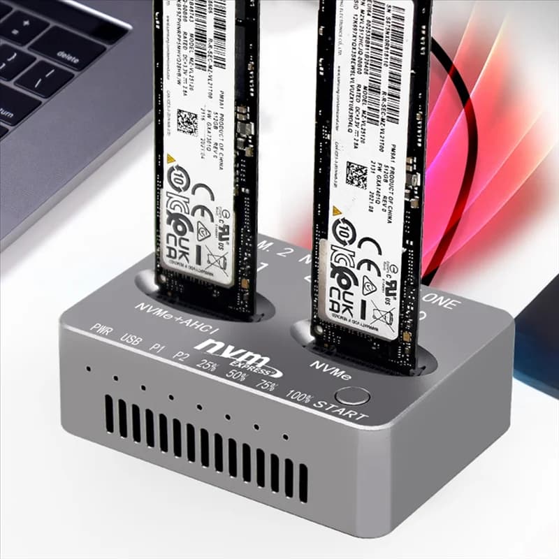 Scatola per disco rigido esterno Dual-Bay Gen2x Custodia SSD M.2 da 20 Gbps Chiave M/B M Custodia per disco solido M.2 M.3 NVME PCI-E