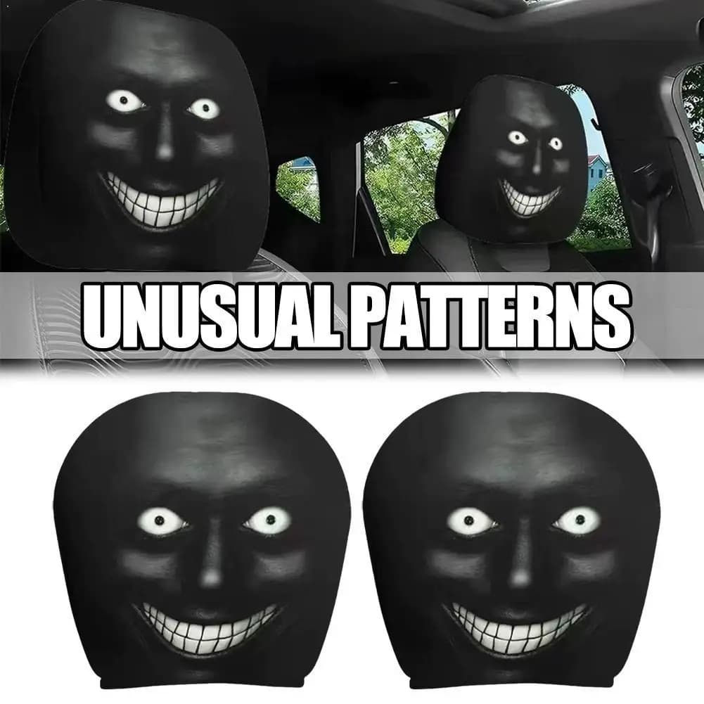 2 pcs headrest cover for car seat funny smile black decorative model protection for car headrest accessories for car interior styling