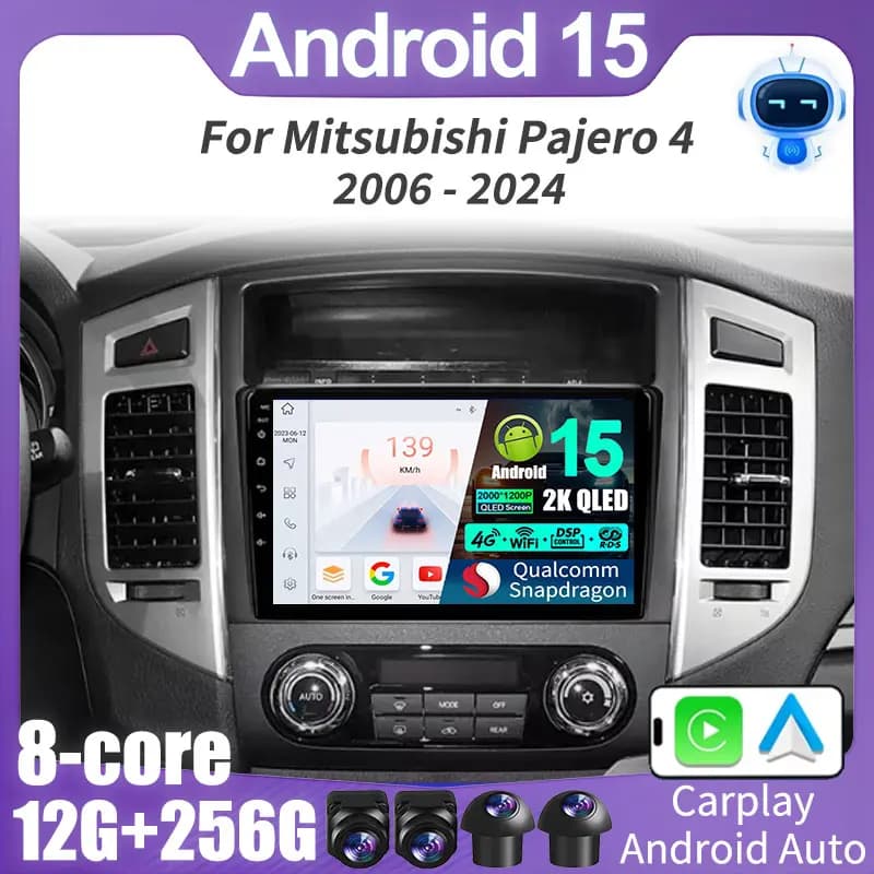 Android 15 QLED Autoradio Per Mitsubishi Pajero 4 V80 V90 2006-2024 Autoradio Lettore Multimediale GPS Per Carplay Android Auto BT