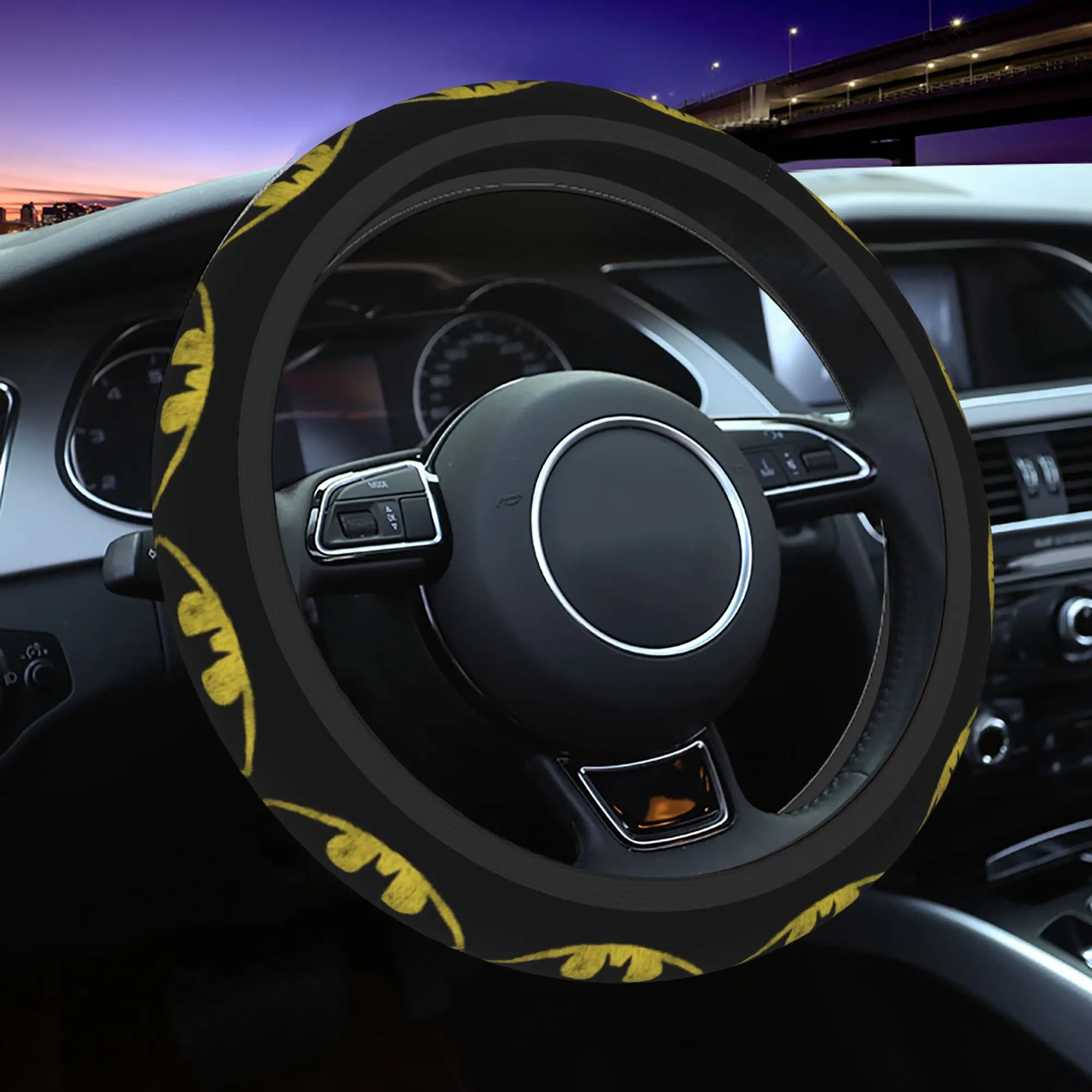 Batmans Yellow Logo Car Steering Wheel Cover 37-38 Auto Steering Wheel Protector Suitable Car-styling Interior Accessories