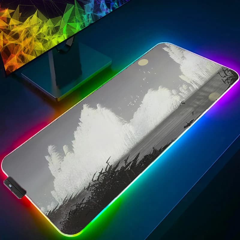 RGB LED Mouse Pad Multi Size Gamer Black White Landscape Keyboard Pad Desk Mats Extended Mausepad Office PC Gaming Mousepad