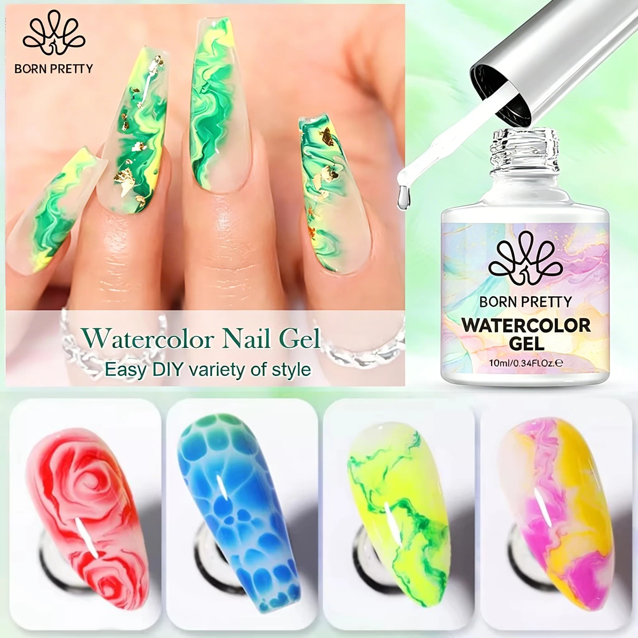 BORN PRETTY 10ml Gel per unghie acquerello Trasparente Trasparente Sfumato Effetto floreale Semi permanente Soak Off Smalto per unghie gel UV LED