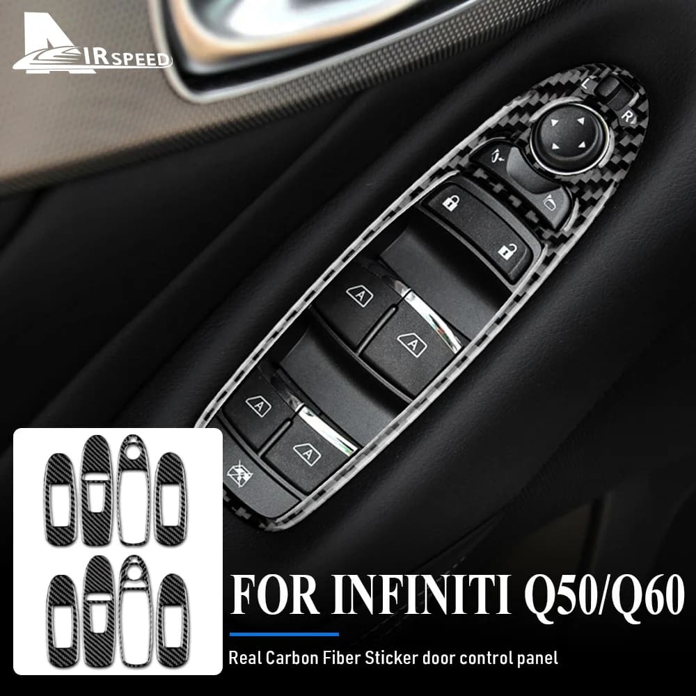Real Soft Carbon Fiber for Infiniti Q50 Q60 2013 2014 2015 2016 2017 2018 2019 2020 Door Window Lifter Switch Control Sticker