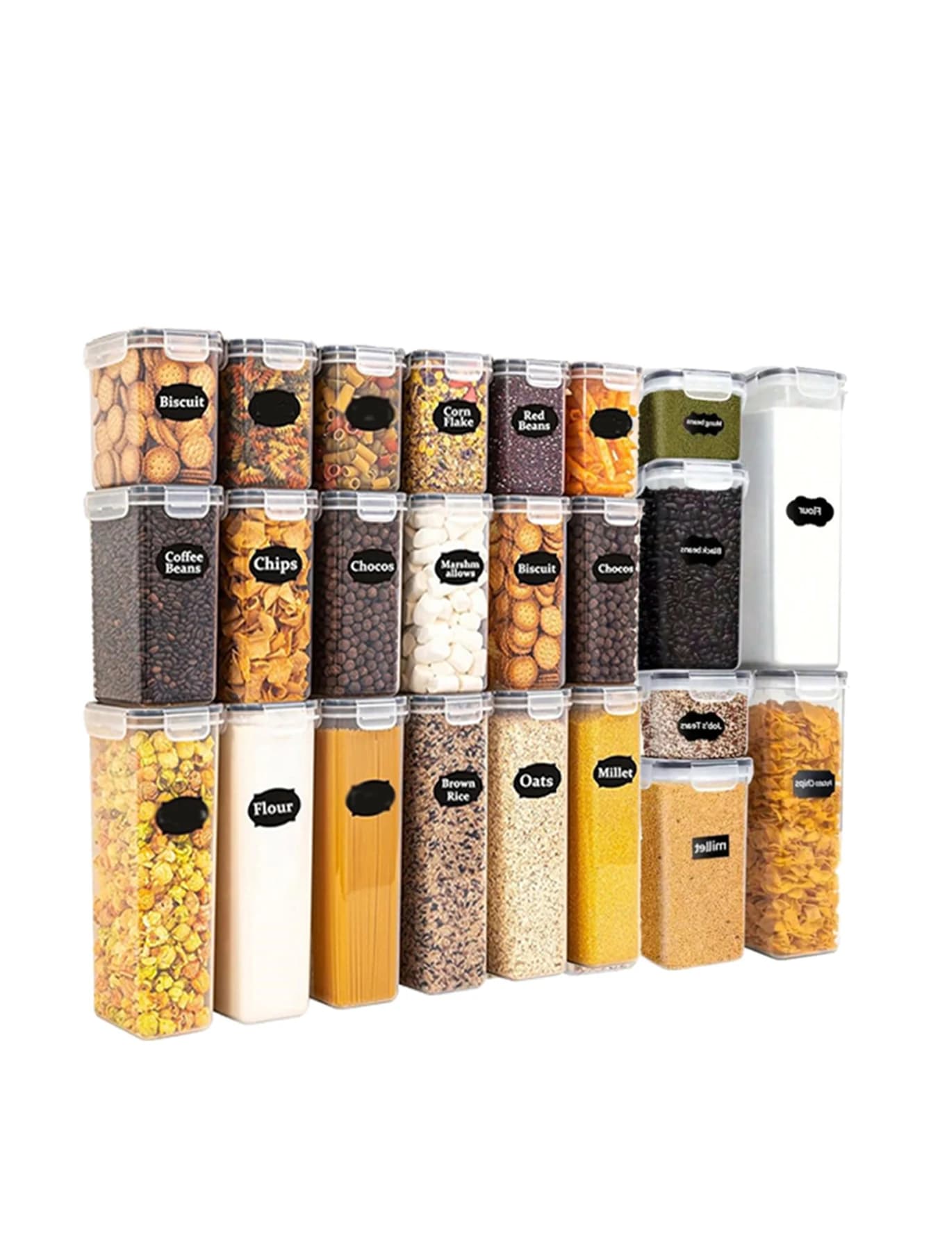 12 pieces, airtight containers for food preservation with LIDS and labels, plastic kitchen storage containers, dry loading jars for flour, sugar