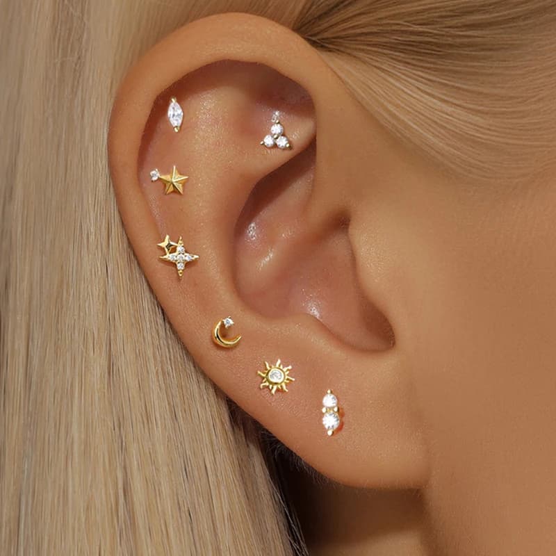 1PC In Acciaio Inox Stella Luna Cartilagine Orecchini Penetranti 18K Placcato Oro Helix Trago Dell'orecchio Orecchino Della Vite Prigioniera Gioielli Per Il Corpo Bijoux regalo