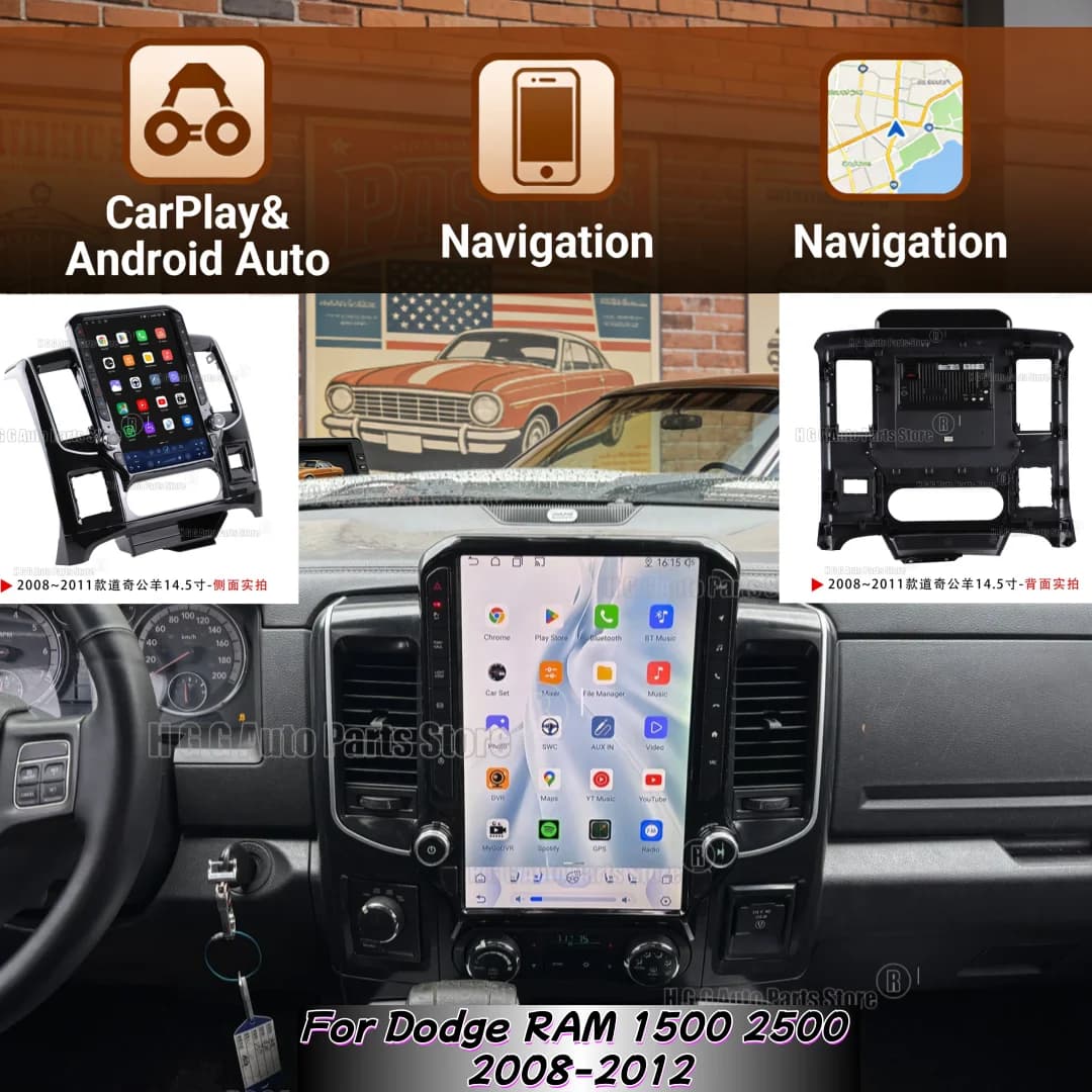 14.5" Android 14 Car Radio For Dodge RAM 1500 2500 2008-2012 Multimedia Player Wireless Carplay Android Auto Stereo GPS Navi BT