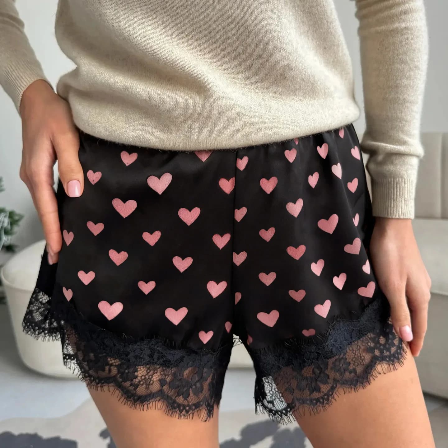 Nuovi Shorts con Stampa Love Sexy in Pizzo per Donne
