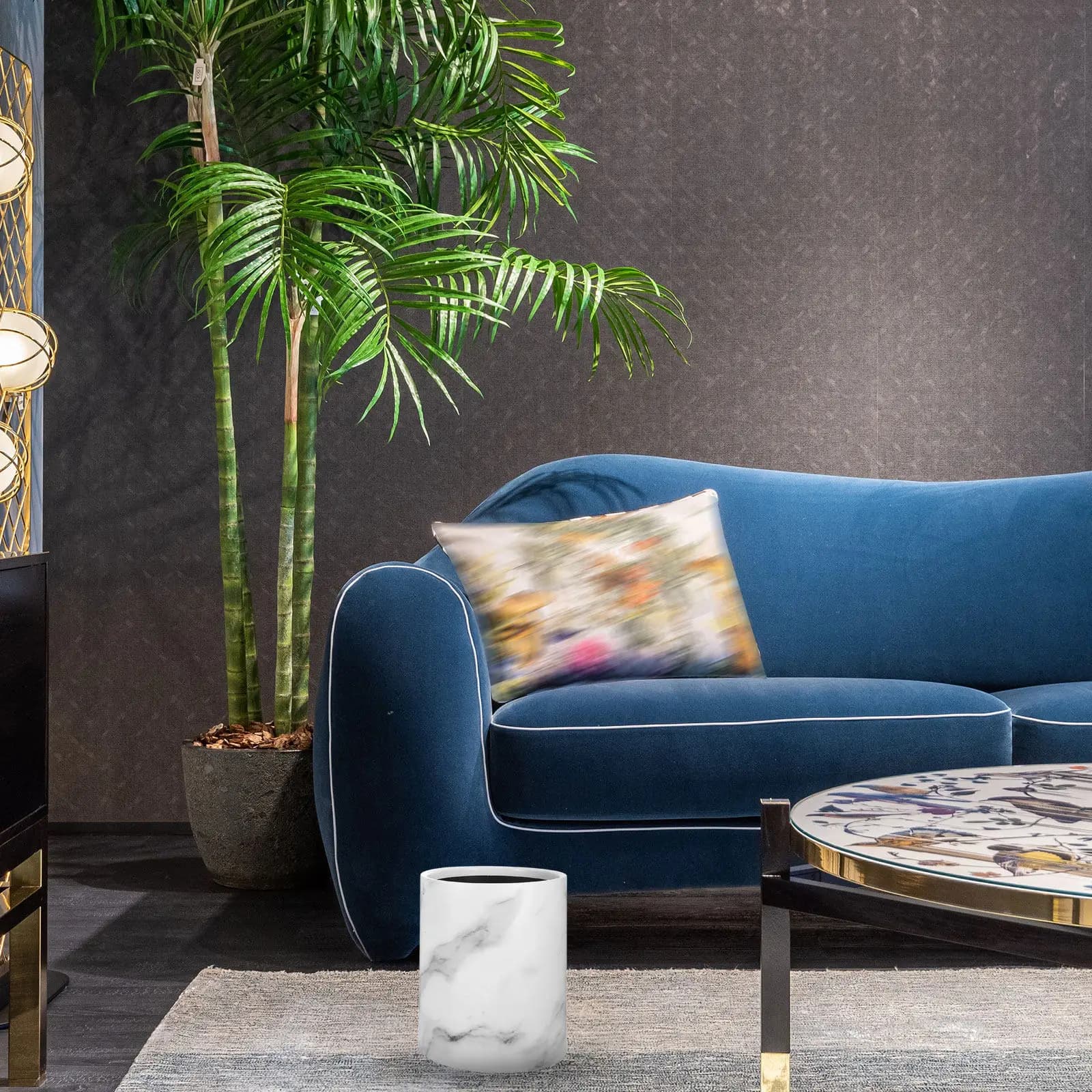 Cestino per Rifiuti dal Design Moderno in Marmo, Bidone della Spazzatura a Doppio Strato in Plastica per Casa e Ufficio, Ampia Apertura