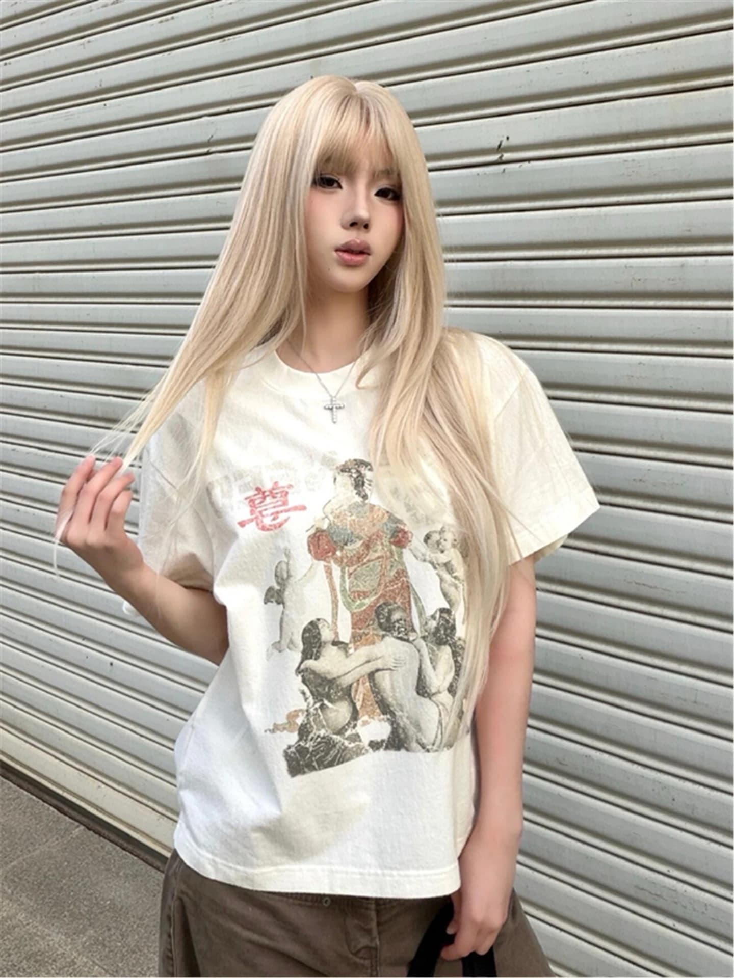 American Style Loose Cotton Short Sleeve T-Shirt Women's Summer Casual Vintage Print Top Breathable Comfortable Streetwear