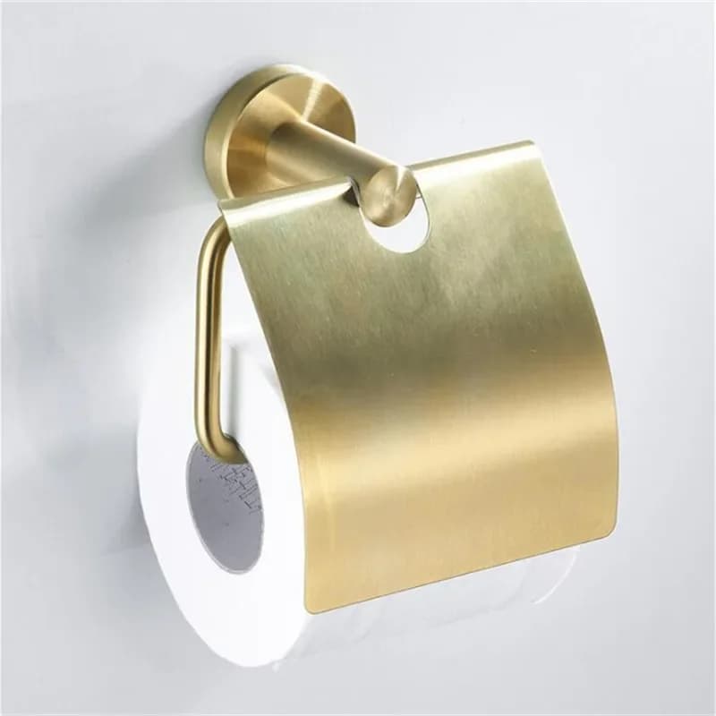 Portarotolo da Bagno Nero/Oro Spazzolato in Acciaio Inossidabile, Accessorio per Bagno, Gancio Porta Carta Igienica, Porta Asciugamani, Copertura Hardware