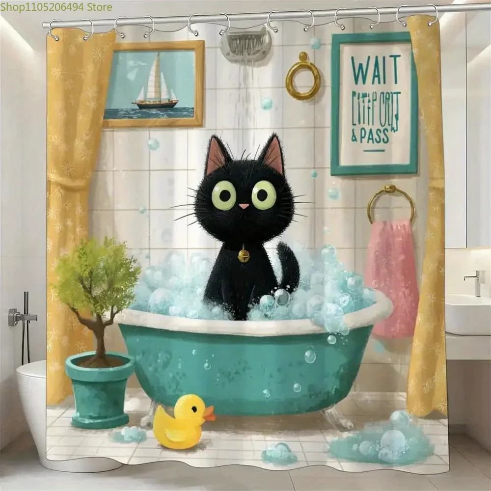 A Bathroom Shower Curtain, Pet Supplies Market, Cute Pet Day Shower Curtain, Includes 12 Hooks, 180*180Cm Bathroom Window Curt
