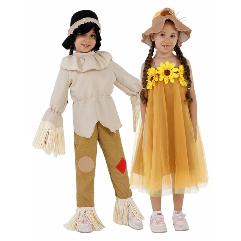 2025 nuovo arrivo dolce girasole bambini contadino vestire per Halloween Purim carnevale ragazza zucca patch spaventapasseri costume